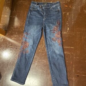 White House Black Market High Rise Straight Floral Embroidered Jeans